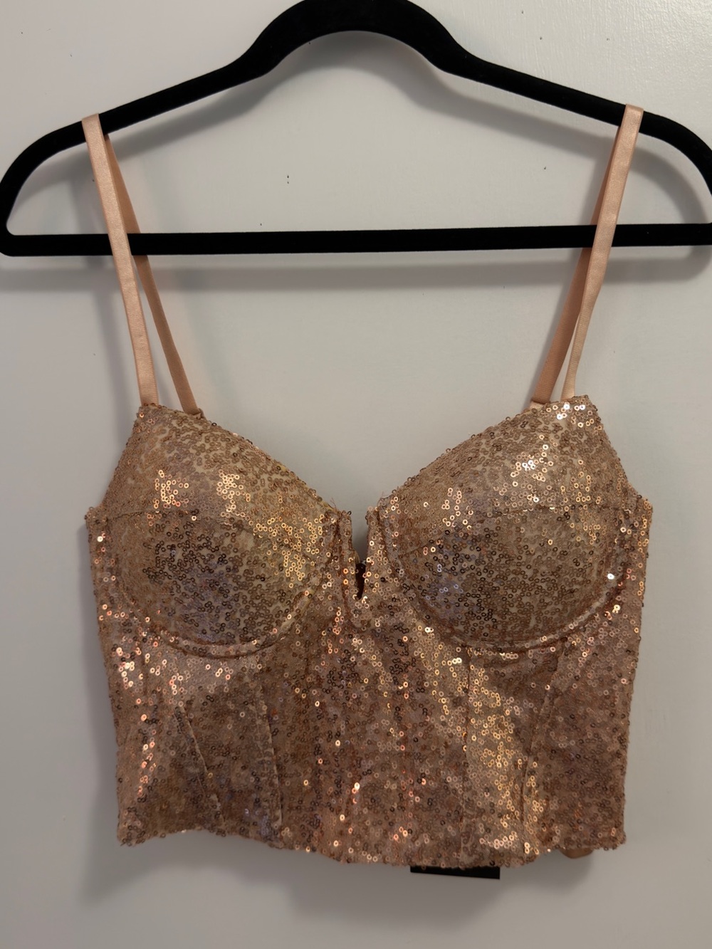 Fashion Nova Rose Gold Sequin Bustier Crop Top